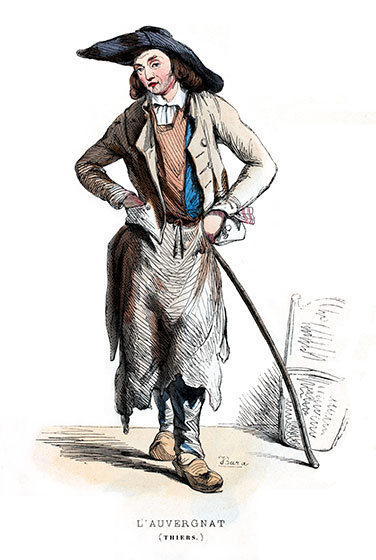 Un auvergnat habitant de Thiers vers 1835 - gravure reproduite et restaurée numériquement par © Norbert Pousseur