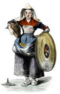 Zoom sur Une auvergnate habitant à Thiers vers 1835 - gravure reproduite et restaurée numériquement par © Norbert Pousseur