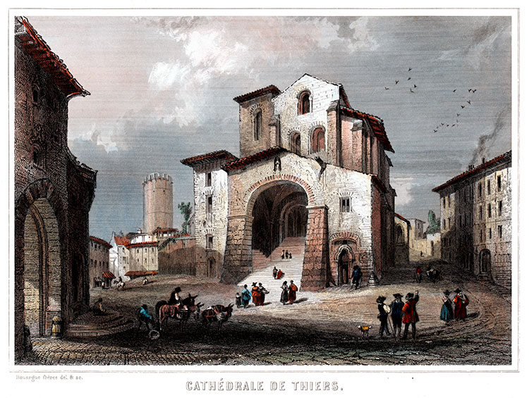 La cathédrale-église St Genès de Thiers vers 1855 - gravure reproduite et restaurée numériquement par © Norbert Pousseur La cathédrale-église St Genès de Thiers vers 1855 - gravure reproduite et restaurée numériquement par © Norbert Pousseur