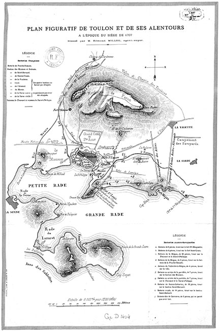 Plan de Toulon en 1707 -  gravure  conservée et numérisée par © l'INHA