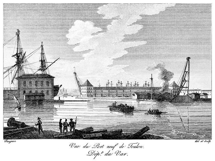 Le Port Neuf de Toulon, vers 1825 - gravure  reproduite et restaurée par © Norbert Pousseur