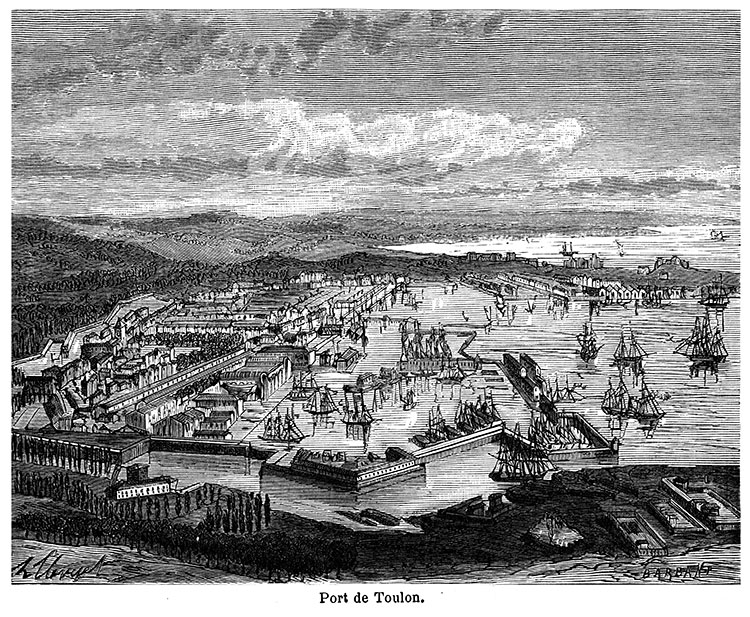 Le port de Toulon vers 1880  - gravure de Baugean reproduite et restaurée par © Norbert Pousseur