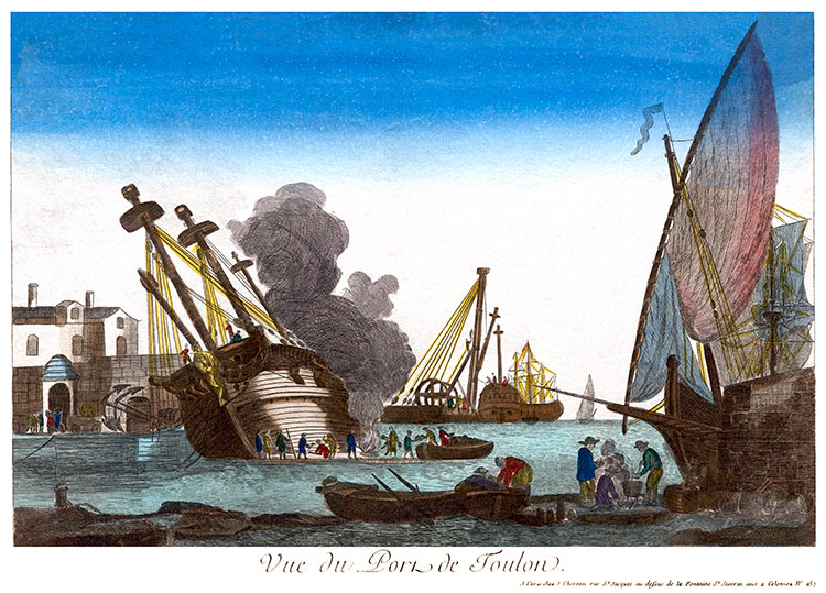 Le Port de Toulon en activité vers 1780 - estampe conservée et numérisée par ©  INHA, restaurée par © Norbert Pousseur