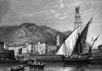 Pour zoom, Toulon, depuis son port vers 1850  - gravure  reproduite et restaurée par © Norbert Pousseur