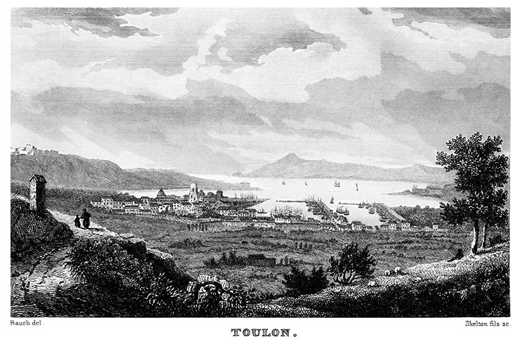 Toulon et sa rade vers 1835 - gravure  reproduite et restaurée numériquement par © Norbert Pousseur
