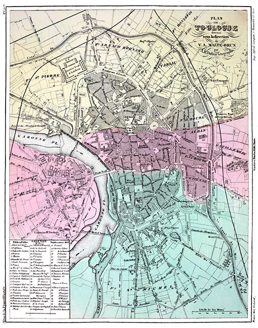 Carte vers 1870 de Toulouse par Dufour - reproduction © Norbert Pousseur