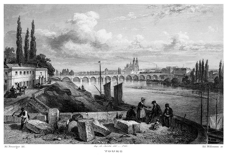 Les abords de Tours vers 1860 - gravure reproduite et restaurée numériquement par © Norbert Pousseur
