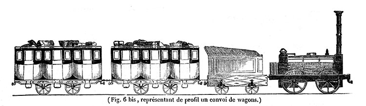 Train de voyageurs vers 1830 - gravure reproduite et restaurée numériquement par © Norbert Pousseur