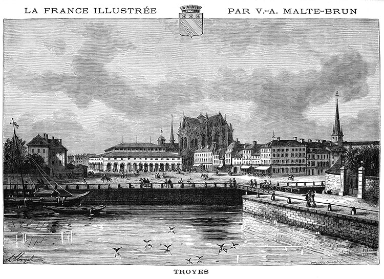 Troyes vers 1880 - gravure reproduite et restaurée numériquement par © Norbert Pousseur
