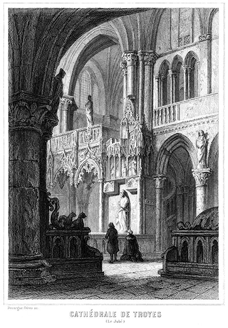 Jubé de la cathédrale de Troyes vers 1850 - gravure reproduite et restaurée numériquement par © Norbert Pousseur