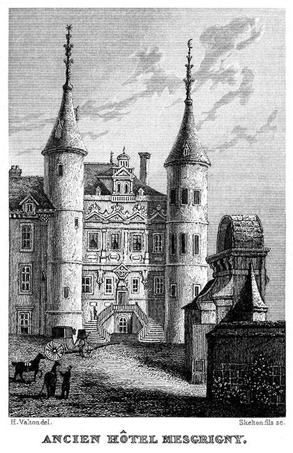 Hôtel Mesgrigny de Troyes, vers 1835 - gravure reproduite et restaurée numériquement par © Norbert Pousseur