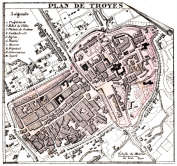 Zoom sur Plan de Troyes vers 1880 - gravure reproduite et restaurée numériquement par © Norbert Pousseur