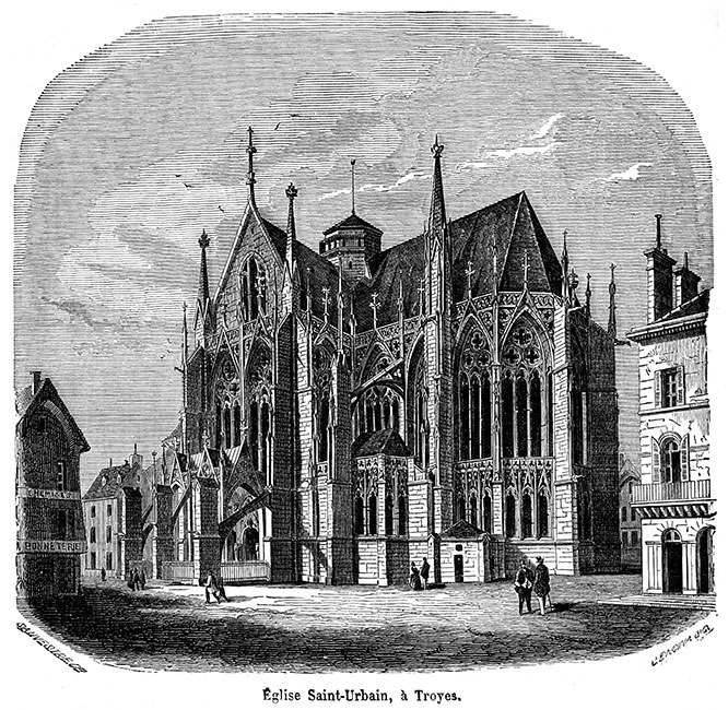 Eglise St Urbain à Troyes, vers 1880 - gravure reproduite et restaurée numériquement par © Norbert Pousseur