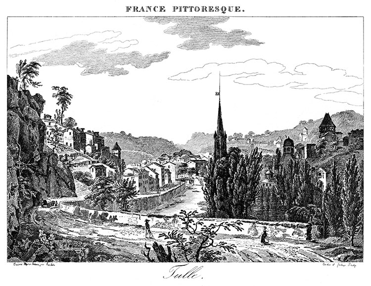 Tulle vers 1830,  - gravure reproduite et restaurée numériquement par © Norbert Pousseur