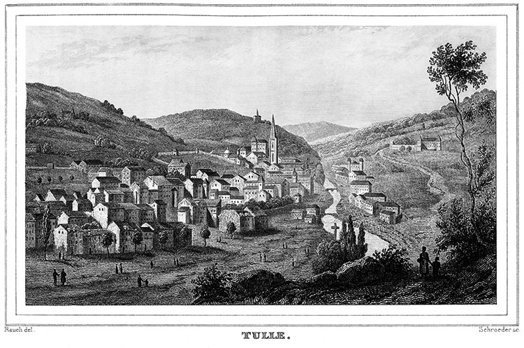 Tulle dans sa vallée vers 1830, vers 1830  - gravure reproduite et restaurée numériquement par © Norbert Pousseur