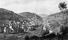 Zoom sur Tulle dans sa vallée vers 1830, vers 1830  - gravure reproduite et restaurée numériquement par © Norbert Pousseur