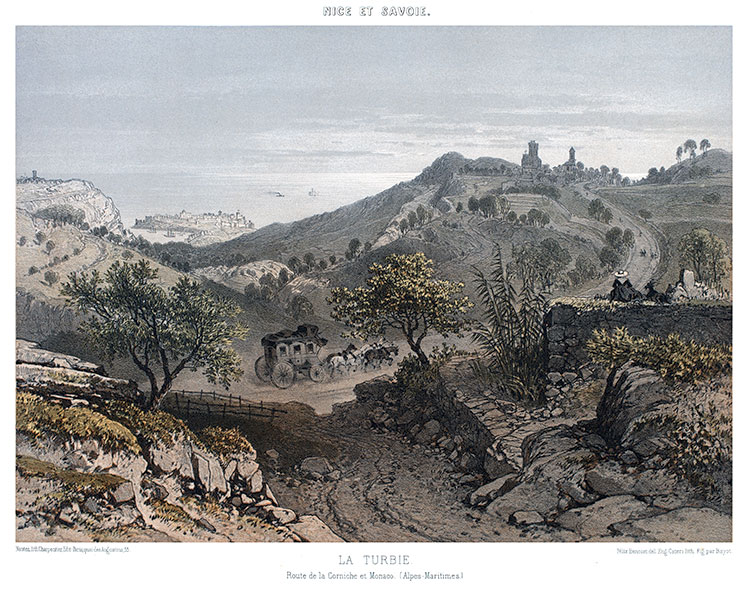 Lantosque vers 1850, gravure de Félix Benoist  - gravure reproduite et restaurée numériquement par © Norbert Pousseur