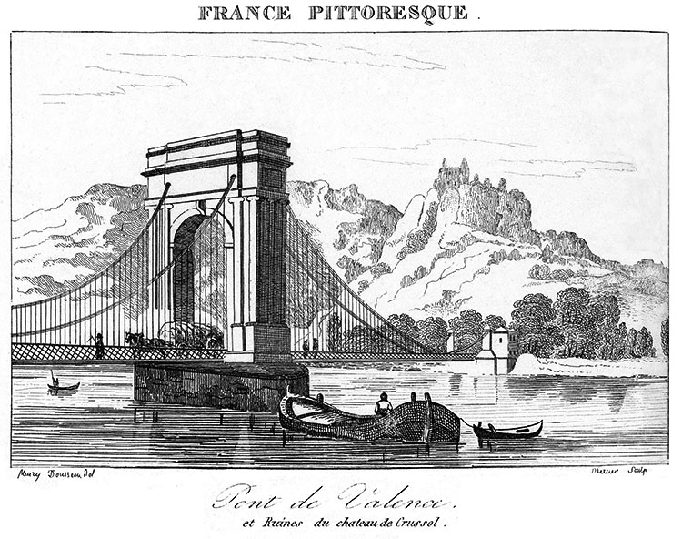 Le pont de Valence, sur le Rhône vers 1830 - gravure reproduite et retouchée numériquement par © Norbert Pousseur