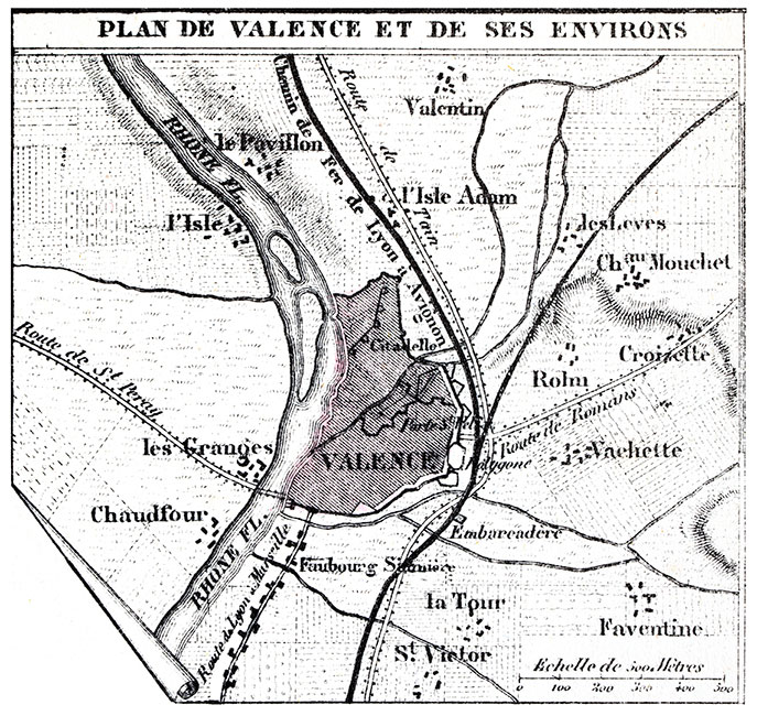 Plan de Valence vers 1880 - gravure reproduite et retouchée numériquement par © Norbert Pousseur