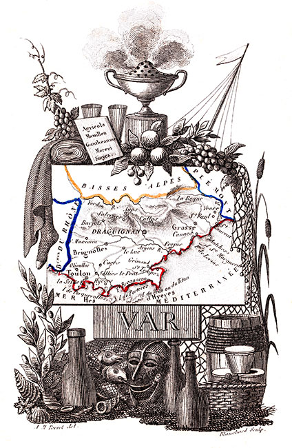 Carte succinte du Var vers 1830 - gravure reproduite et restaurée numériquement par © Norbert Pousseur