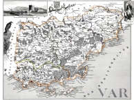 Zoom sur Carte du département du Var en 1851 - gravure reproduite et restaurée numériquement par © Norbert Pousseur