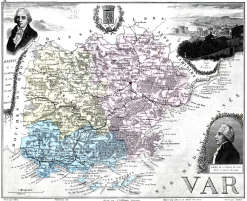 Zoom sur Carte du département du Var en 1883 - gravure reproduite et restaurée numériquement par © Norbert Pousseur
