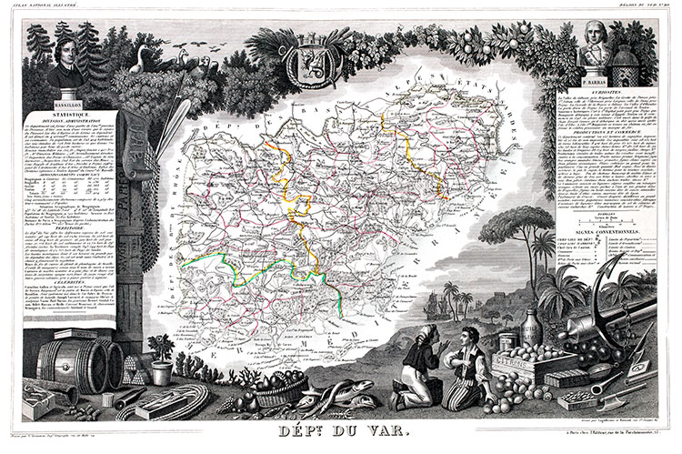 Carte par Levasseur du Var en 1847 - gravure reproduite et restaurée numériquement par © Norbert Pousseur