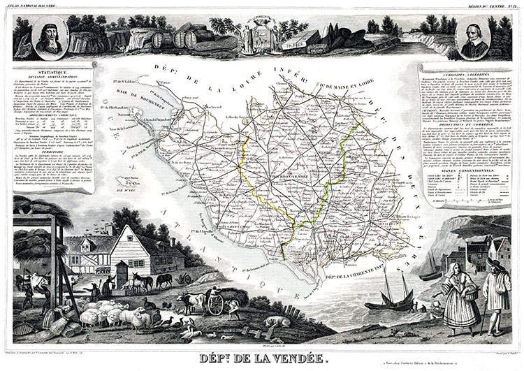 Carte de Levasseur de la Vendée en 1847 - gravure reproduite et restaurée numériquement par © Norbert Pousseur