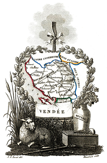 Carte succinte de la Vendée vers 1830 - gravure reproduite et restaurée numériquement par © Norbert Pousseur