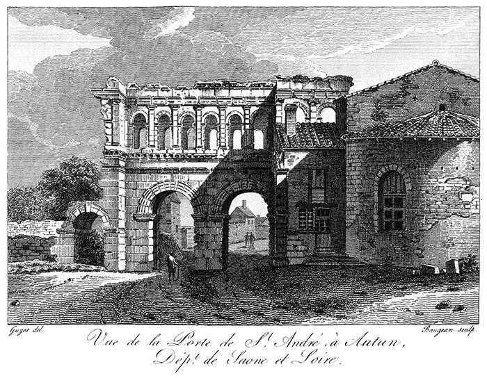 Porte St André d'Autun - Gravure de Guyot de 1827 reproduite puis restaurée par © Norbert Pousseur
