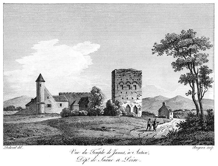 Temple de Janus d'Autun - Gravure de Delaval de 1827 reproduite puis restaurée par © Norbert Pousseur
