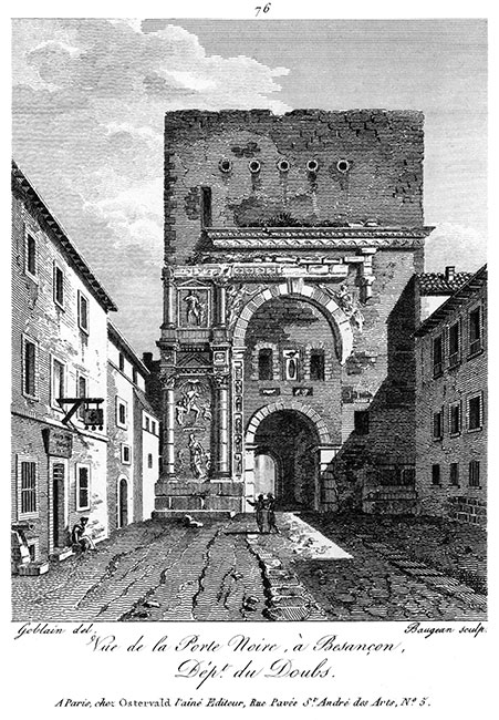 La porte noire de Besançon vers 1825 - gravure reproduite et retouchée par © Norbert Pousseur