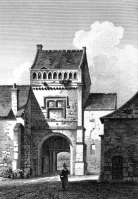 Pour zoom, entrée de l'abbaye aux Dames de Caen - gravure de 1827 d'un dessin de Baugean, reproduite puis restaurée par © Norbert Pousseur