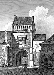 Entrée de l'abbaye aux Dames de Caen - gravure de 1827 d'un dessin de Baugean, reproduite puis restaurée par © Norbert Pousseur