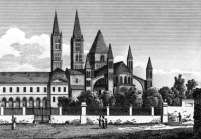 Pour zoom, abbaye aux Hommes de Caen - gravure de 1827 d'un dessin de Baugean, reproduite puis restaurée par © Norbert Pousseur