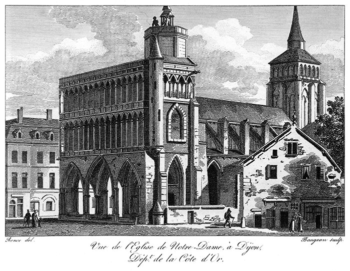L'église Notre Dame de Dijon vers 1825 - gravure reproduite et retouchée par © Norbert Pousseur
