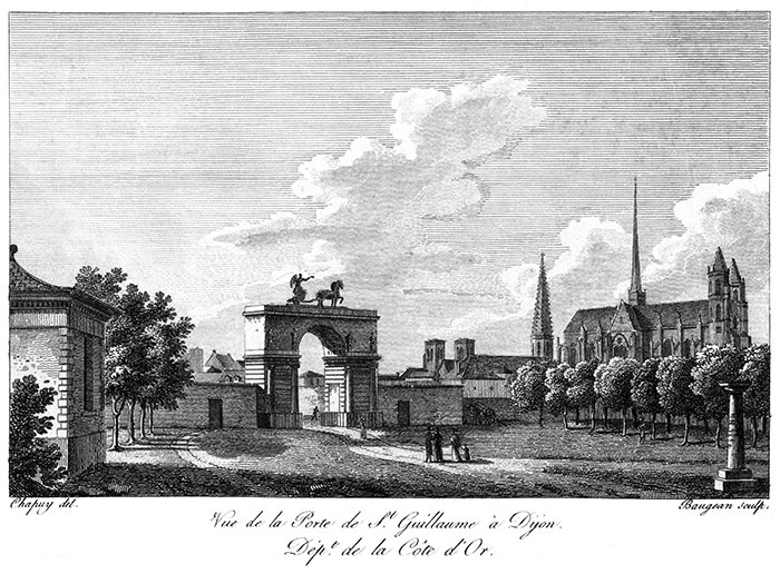 La Porte St Guillaume de Dijon en 1825 - gravure reproduite et retouchée par © Norbert Pousseur