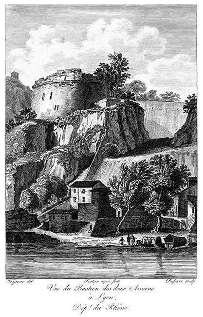 Bastion des deux Amants - Gravure de 1827 reproduite puis restaurée par © Norbert Pousseur