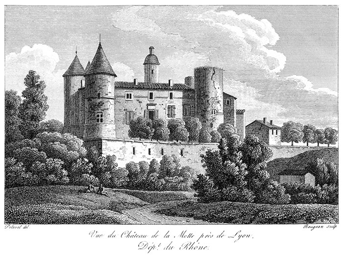 Château de la Motte - Gravure de 1827 reproduite puis restaurée par © Norbert Pousseur Château de la Motte - Gravure de 1827 reproduite puis restaurée par © Norbert Pousseur