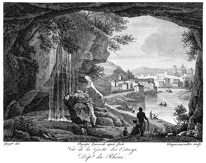 La grotte des Estroys de Lyon - Gravure de  1825 reproduite puis restaurée par © Norbert Pousseur