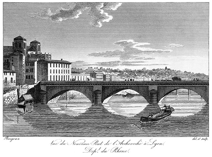 Le Pont de l'Archevêché ou de Tilstitt - Gravure de 1827 reproduite puis restaurée par © Norbert Pousseur