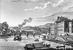 Pont Serin de Lyon, vers 1825  - gravure reproduite et restaurée numériquement par © Norbert Pousseur