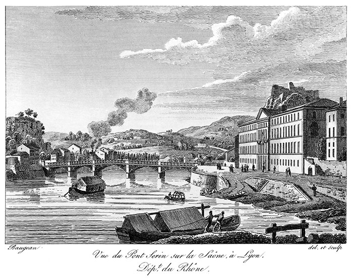 Le Pont Serin à Lyon - Gravure de  1827 reproduite puis restaurée par © Norbert Pousseur
