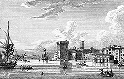 Imagette : Intérieur du port de Marseille vers 1825  - gravure de Baugean reproduite et restaurée par © Norbert Pousseur
