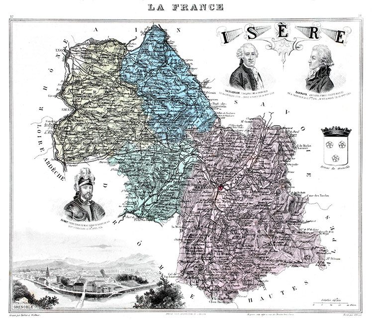 Carte du département de l'Isère - gravure reproduite puis restaurée numériquement par  © Norbert Pousseur