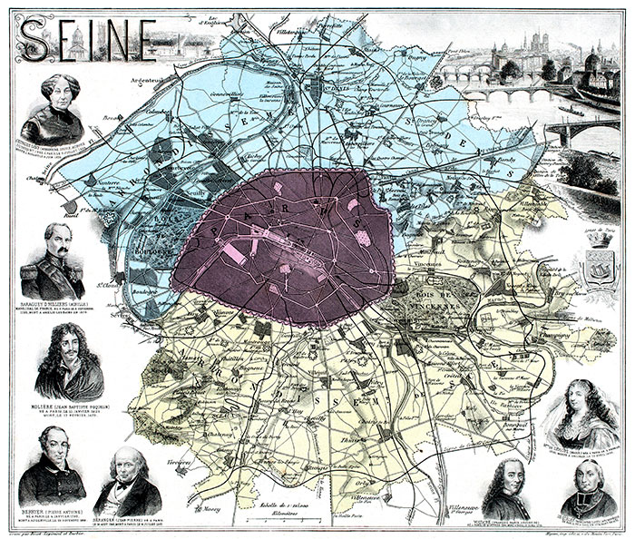 Paris et ses faubourgs en 1883 - gravure reproduite et restaurée numériquement par © Norbert Pousseur