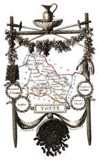 Zoom sur Carte succinte de L'Yonne vers 1830 - gravure reproduite et restaurée numériquement par © Norbert Pousseur