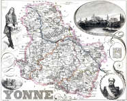 Zoom sur Carte du département de L'Yonne en 1851 - gravure reproduite et restaurée numériquement par © Norbert Pousseur