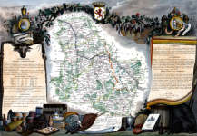 Zoom sur Carte par Levasseur de L'Yonne en 1847 - gravure reproduite et restaurée numériquement par © Norbert Pousseur