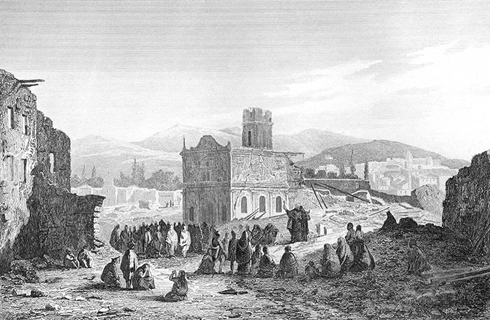 El terremoto de Valparaíso, Chile, hacia 1840 - grabado reproducido y restaurado digitalmente por © Norbert Pousseur